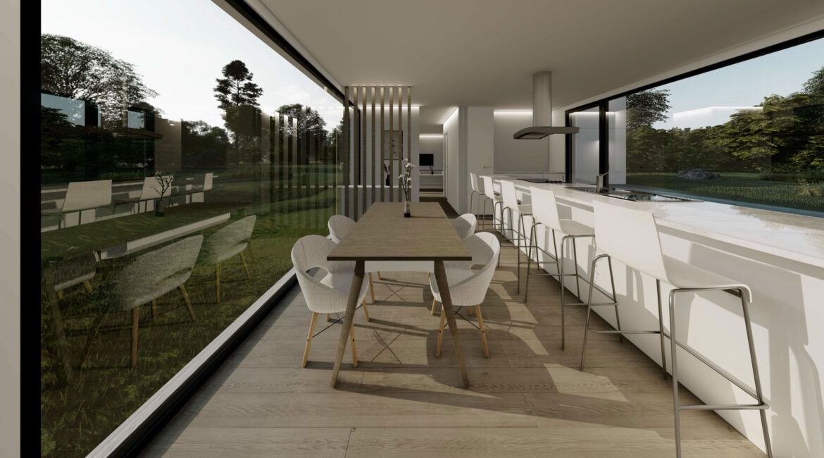 Cocina abierta casa prefabricada 5 habitaciones