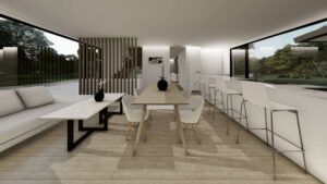 Interior salón casa contendor 150 metros