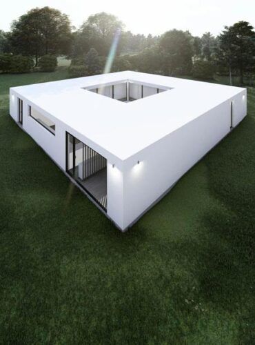 Una casa prefabricada y sostenible con patio interior