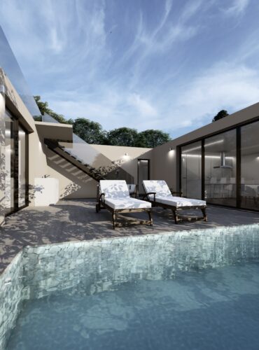 Casa contenedor en U con piscina