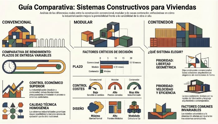Infografía casa tradicional vs casa contenedor